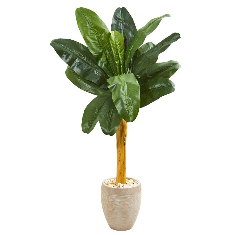 58" Banana Artificial Tree in Sand Colored Planter