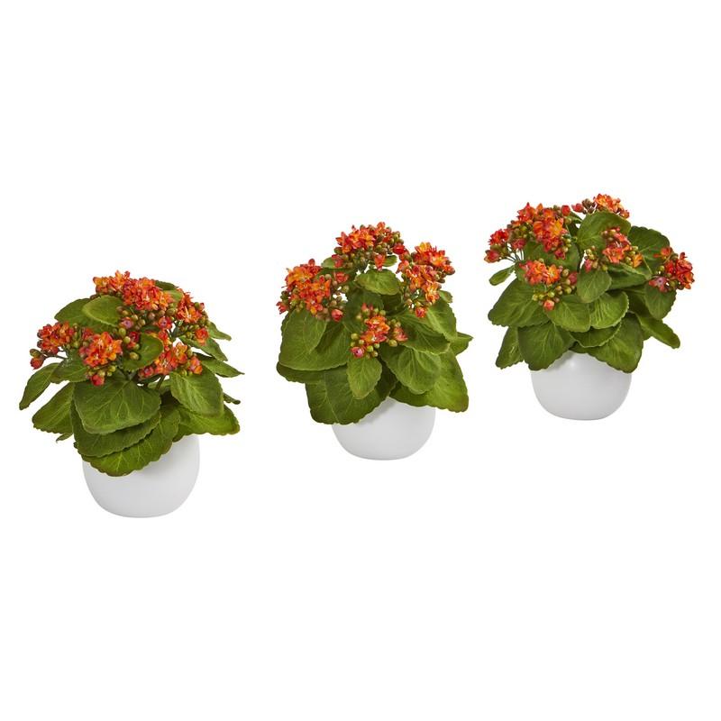 8" Kalanchoe Artificial Plant in White Vase (Set of 3)