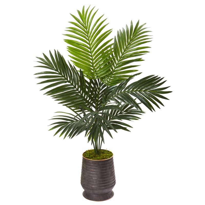 46" Kentia Artificial Palm Tree in Ribbed Metal Planter