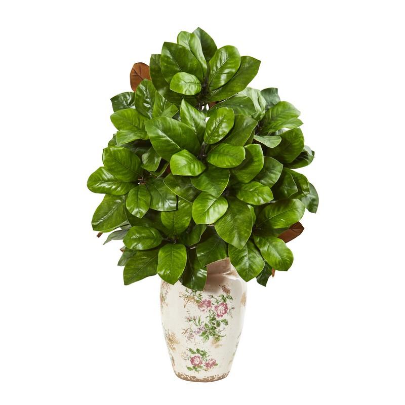 30" Magnolia Leaf Artificial Plant in Floral Urn