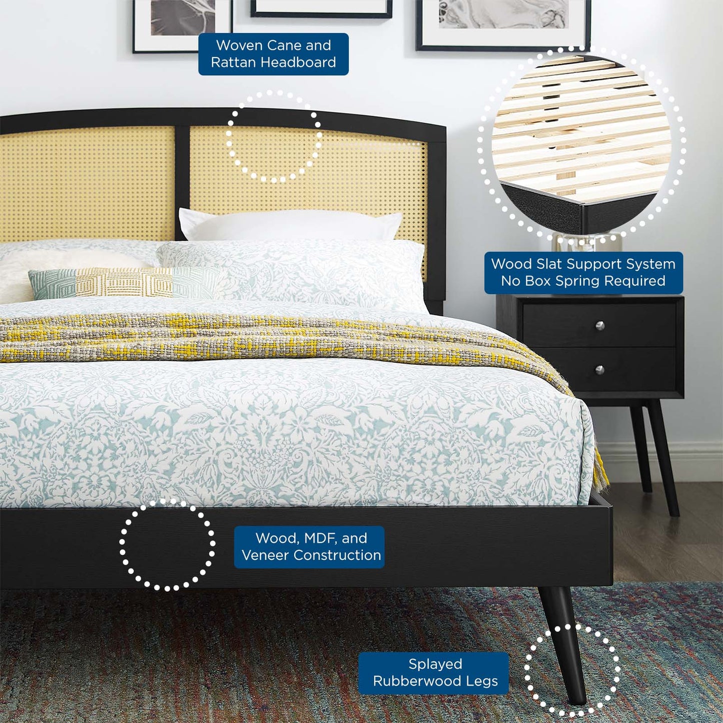 Sierra Cane and Wood Full Platform Bed With Splayed Legs by Modway