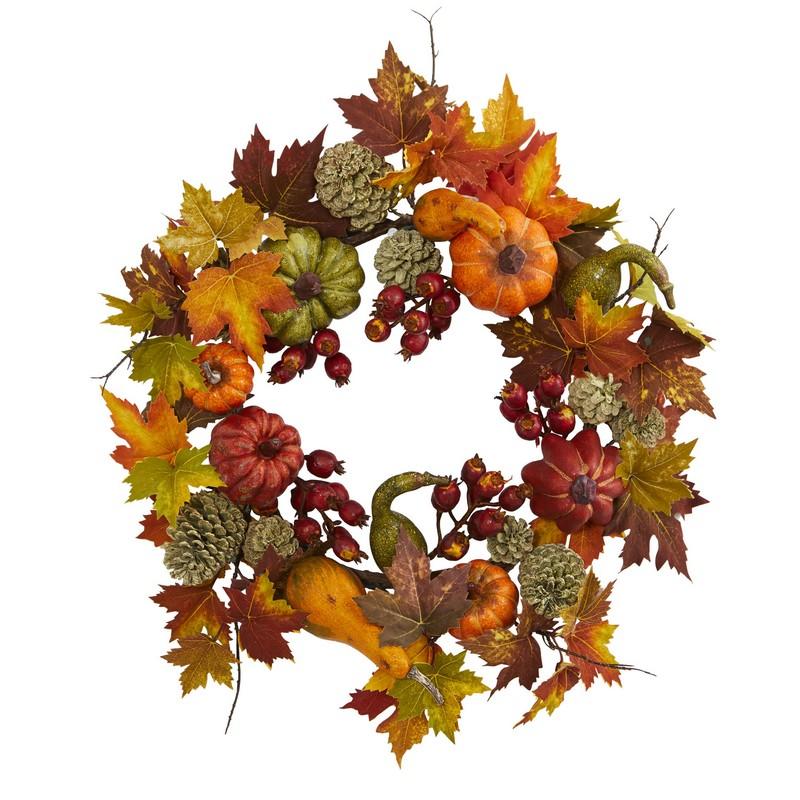 24" Pumpkin, Gourd, Berry And Maple Leaf Wreath
4163 By Nearly Natural
