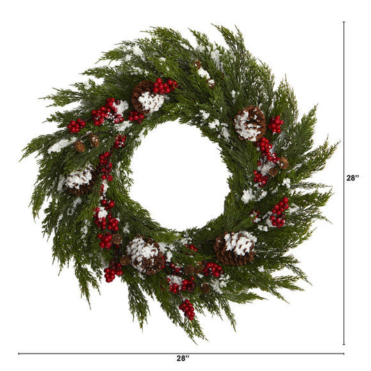 32'' Cypress with Berries and Pine Cones Artificial Wreath