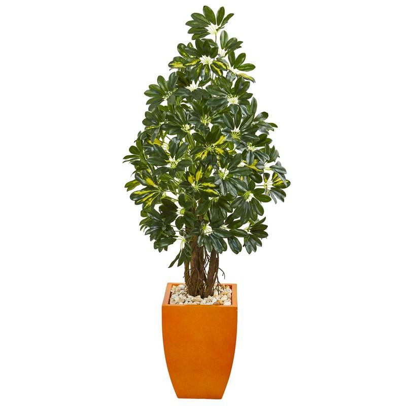 59" Schefflera Artificial Tree in Orange Planter