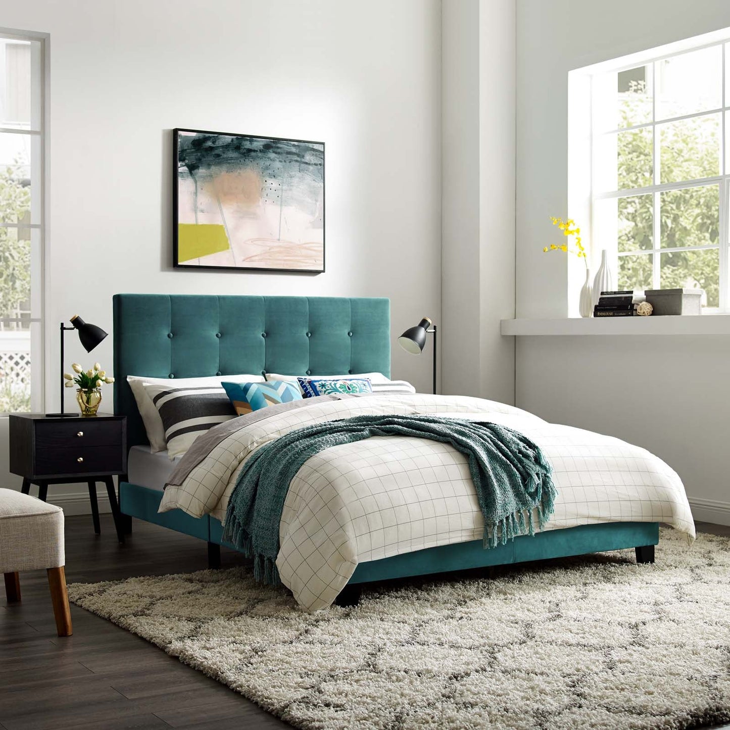 Melanie Tufted Button Upholstered Performance Velvet Full Platform Bed by Modway
