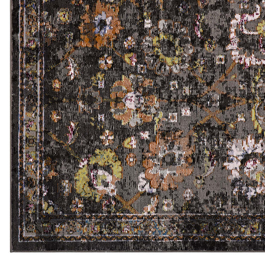 Minu Distressed Floral Lattice 4x6 Area Rug by Modway