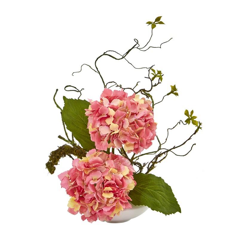 13" Hydrangea Artificial Arrangement in White Vase