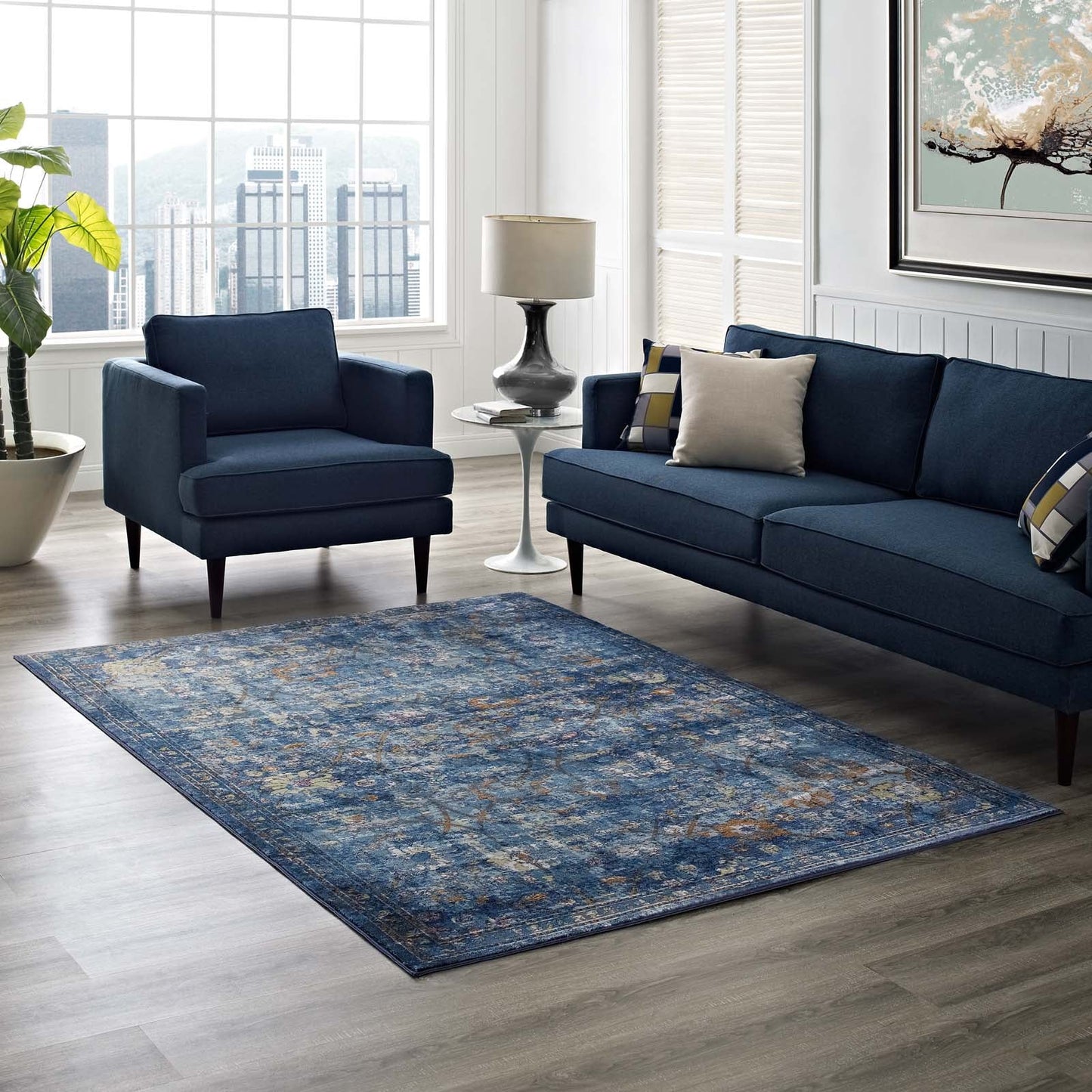 Minu Distressed Floral Lattice 4x6 Area Rug by Modway