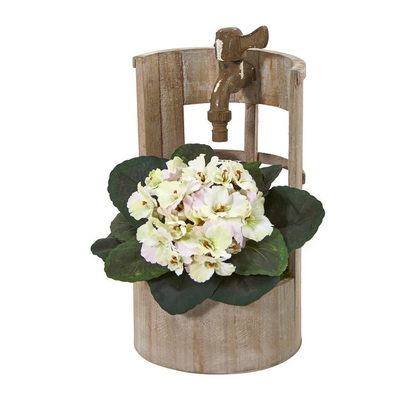 12" African Violet Artificial Plant in Faucet Planter