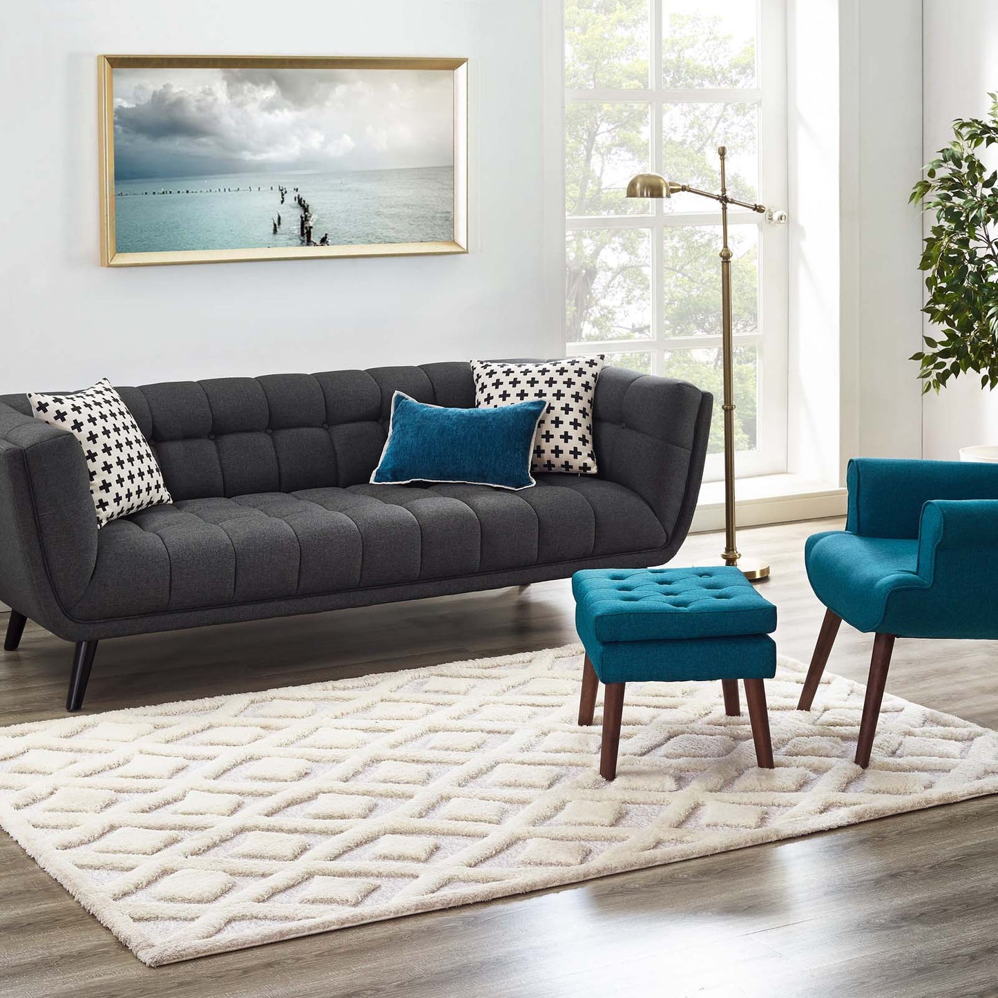 Whimsical Morsel Abstract Diamond Lattice Shag 5x8 Area Rug by Modway