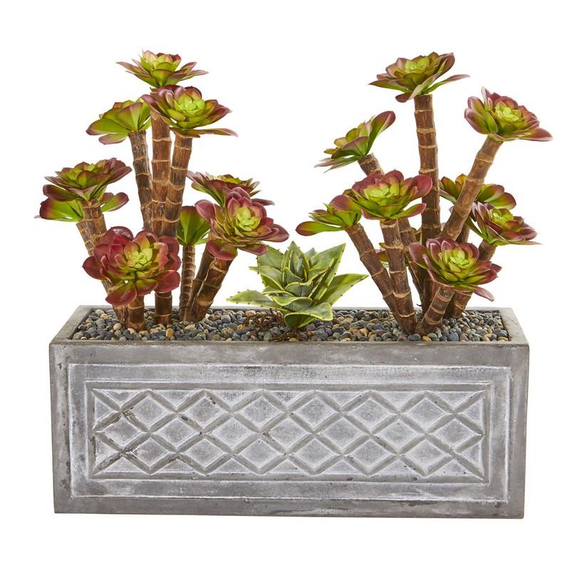 23" Echeverria Succulent Artificial Plant in Stone Planter