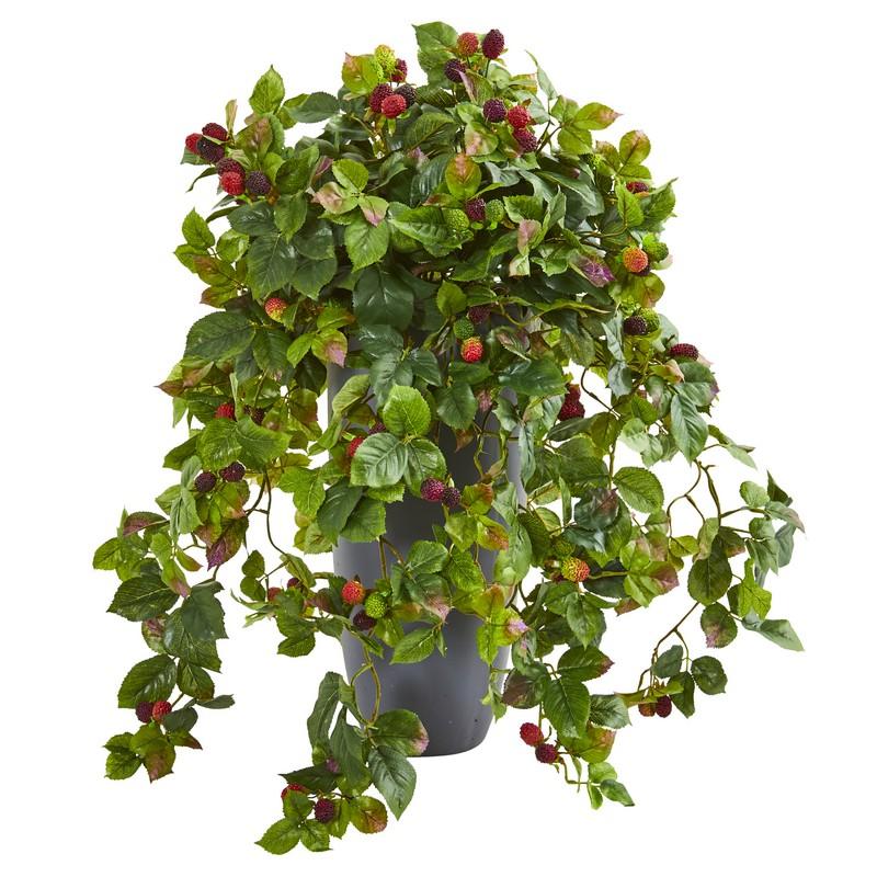 29" Raspberry Artificial Plant in Gray Planter