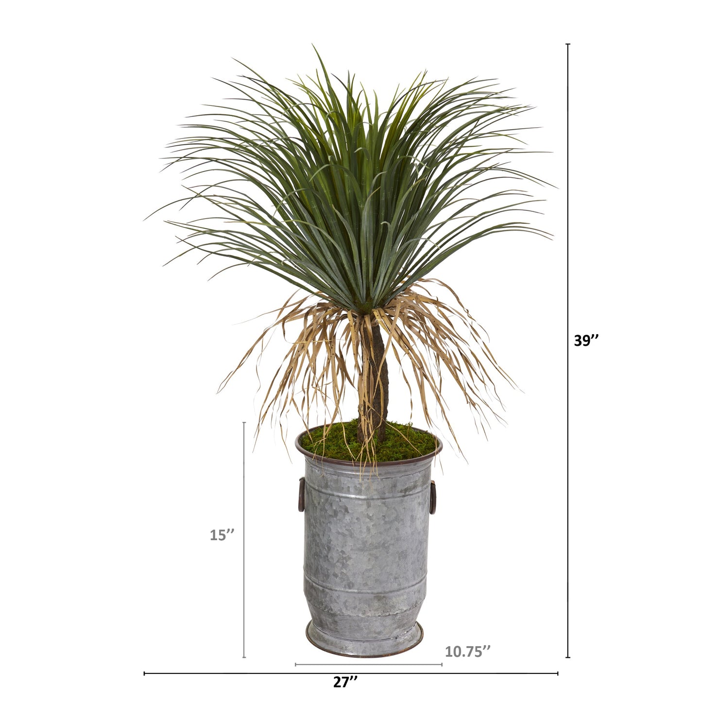 39" Pony Tail Palm Artificial Plant in Vintage Metal Planter