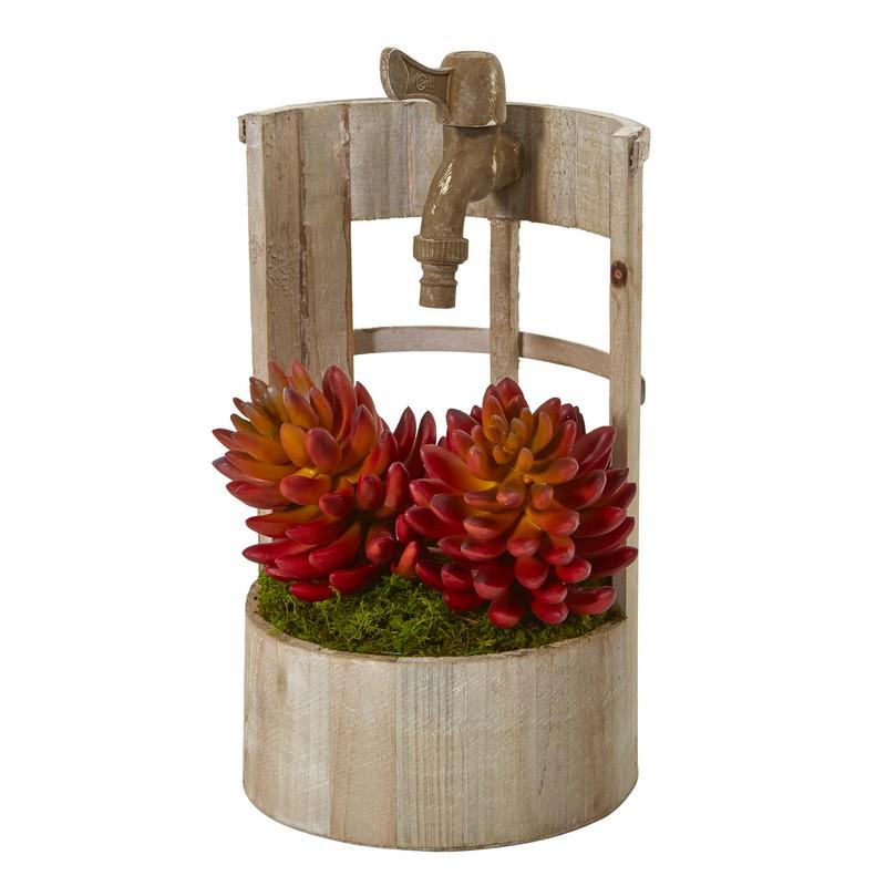 12" Succulent Artificial Plant in Faucet Planter