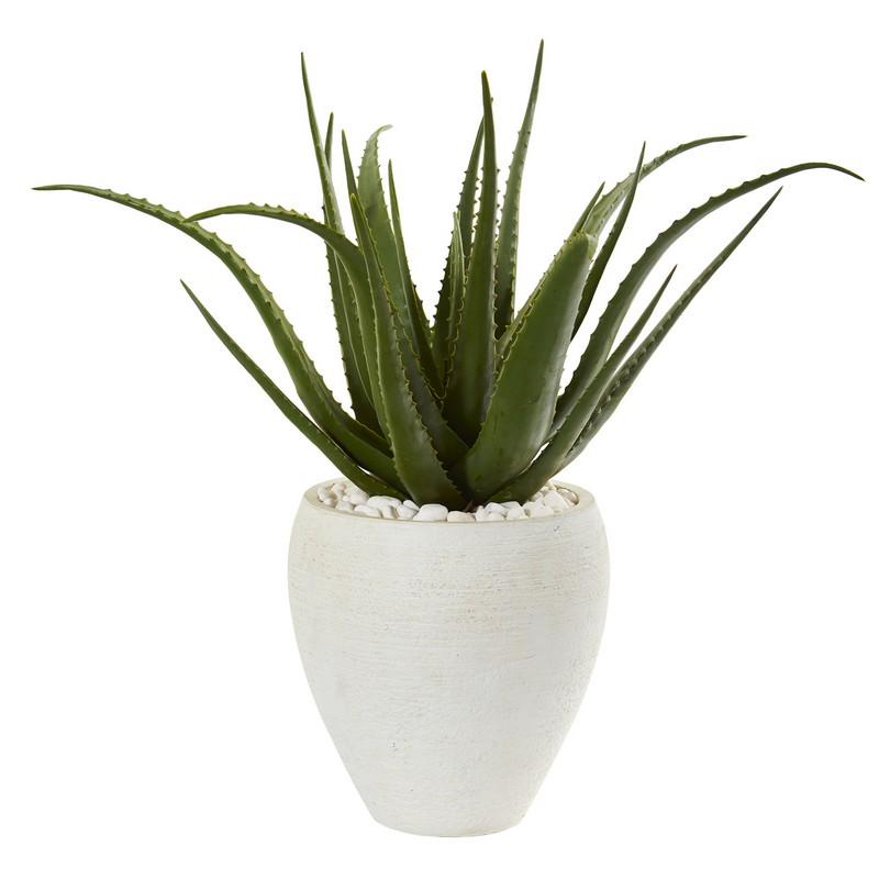 27" Aloe Artificial Plant in White Planter