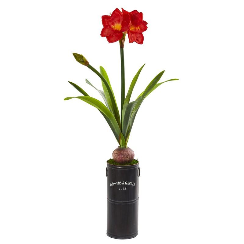 40" Amaryllis Artificial Plant in Garden Planter