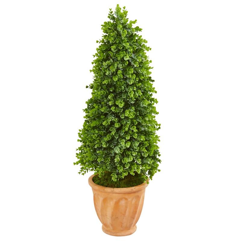 40" Eucalyptus Cone Topiary Artificial Tree in Terra Cotta Planter