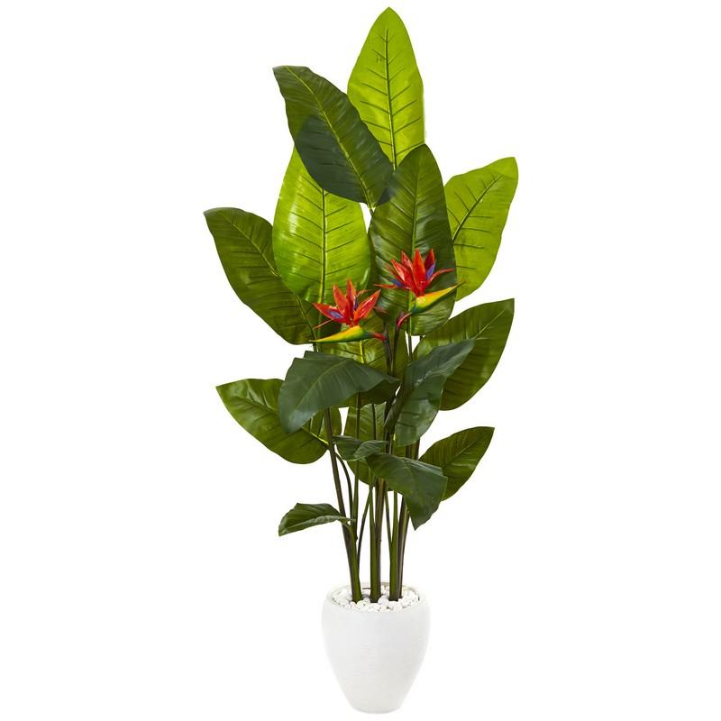70" Bird of Paradise Artificial Plant in White Planter (Real Touch)