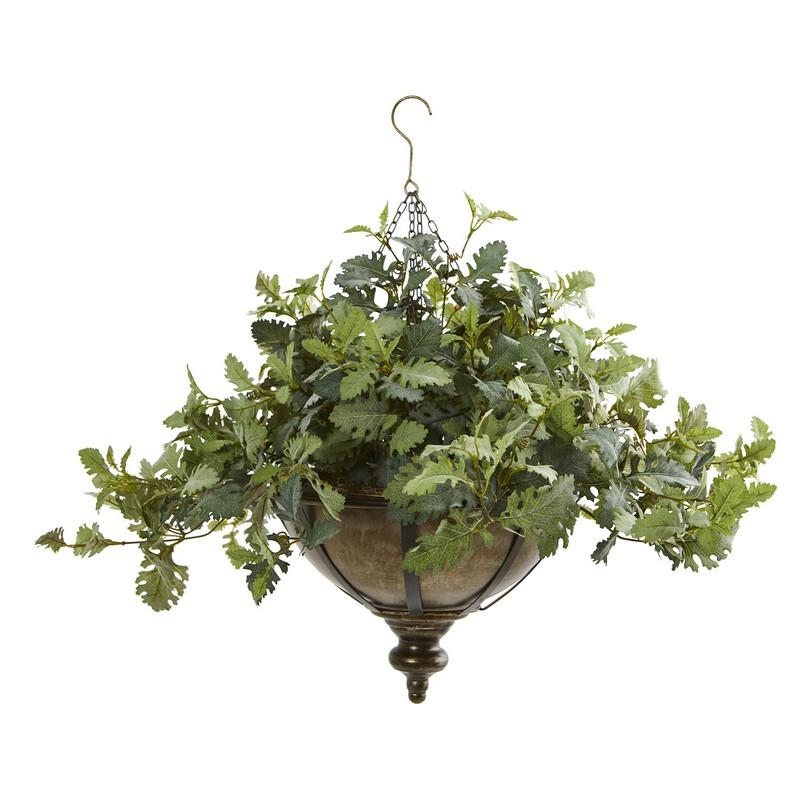 23" Dusty Miller Artificial Plant in Hanging Bowl