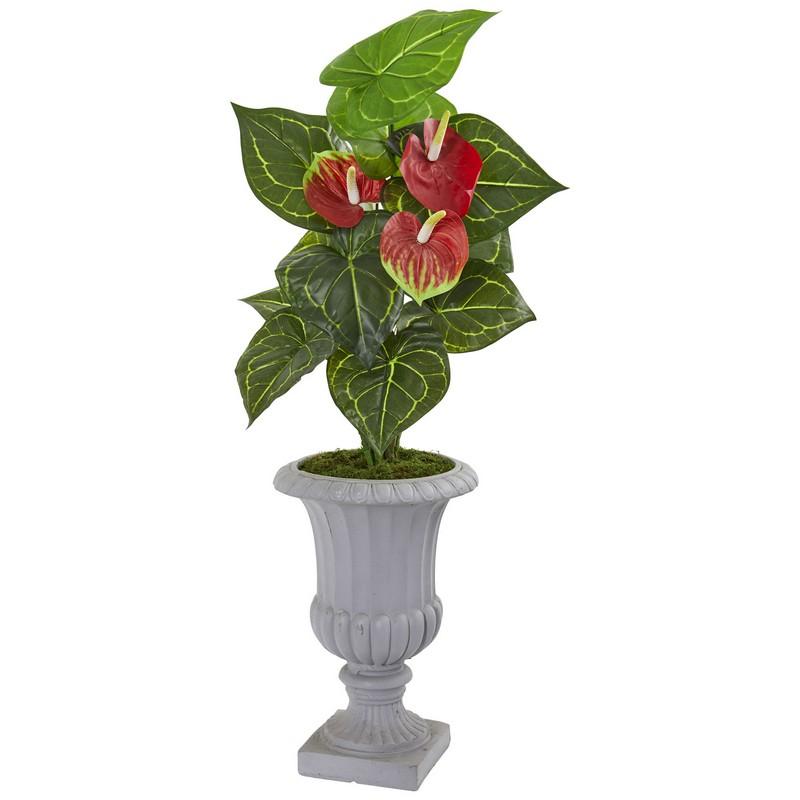 37" Anthurium Artificial Plant in Decorative Urn (Real Touch)