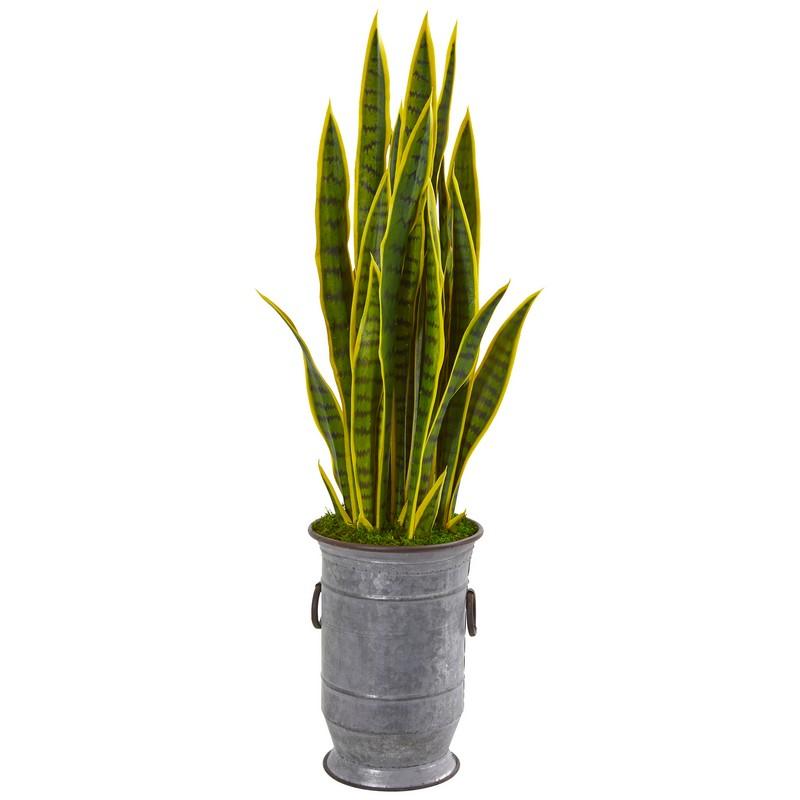 40" Sansevieria Artificial Plant in Metal Planter
