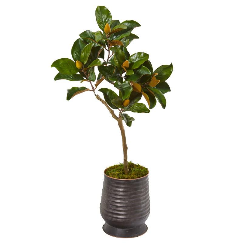 46" Magnolia Leaf Artificial Tree in Ribbed Metal Planter