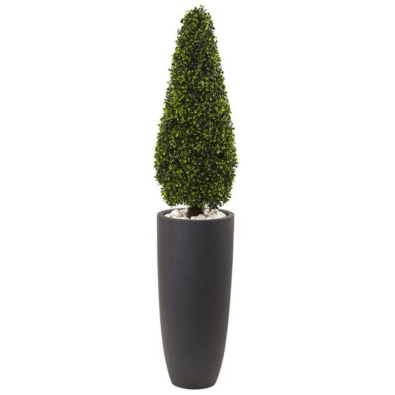 50" Boxwood Topiary with Gray Cylindrical Planter UV Resistant (Indoor/Outdoor)