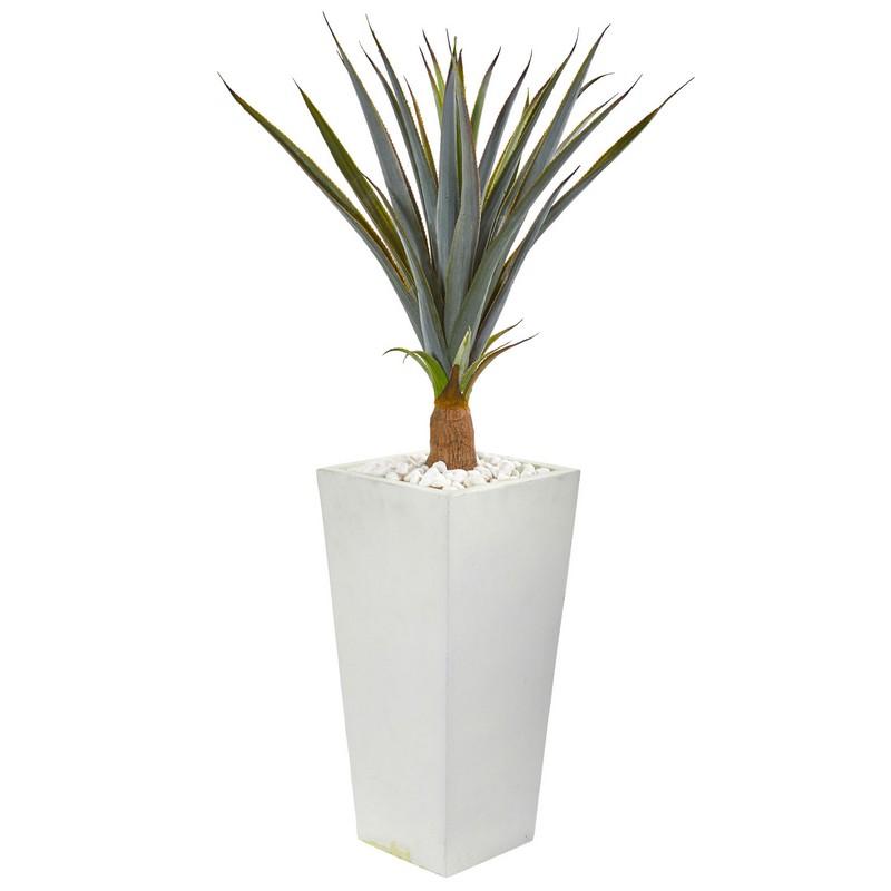 41" Agave Succulent Artificial Plant in White Tower Planter