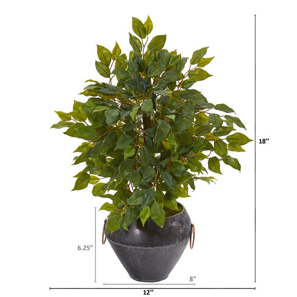 18" Mini Ficus Artificial Tree in Metal Bowl