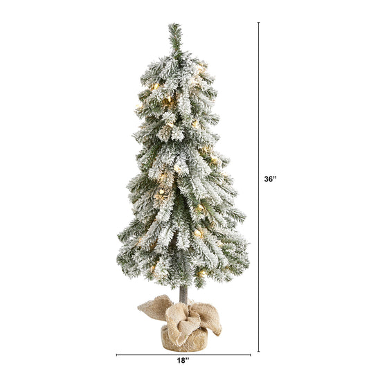 3' Flocked Alpine Christmas Artificial Tree w/ 50 Lights, 177 Bendable Branches