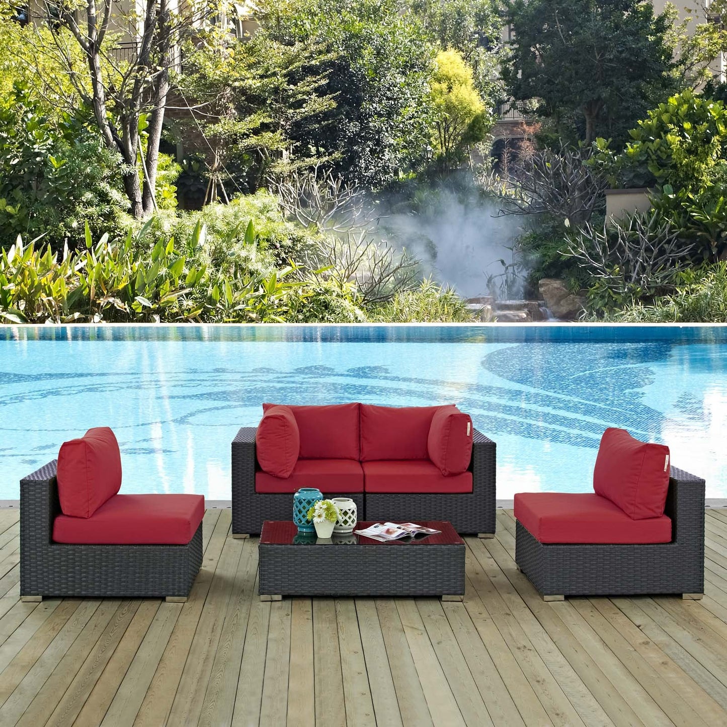 Sojourn 5 Piece Outdoor Patio Sunbrella¨ Sectional Set by Modway