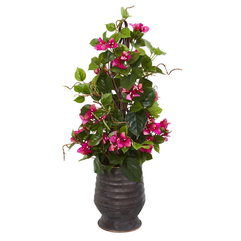 27" Bougainvillea Artificial Climbing Plant in Ribbed Planter