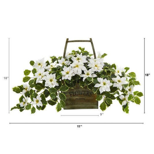 18" Poinsettia and Variegated Holly Artificial Plant