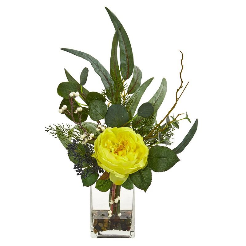 21" Rose and Eucalyptus Artificial Arrangement