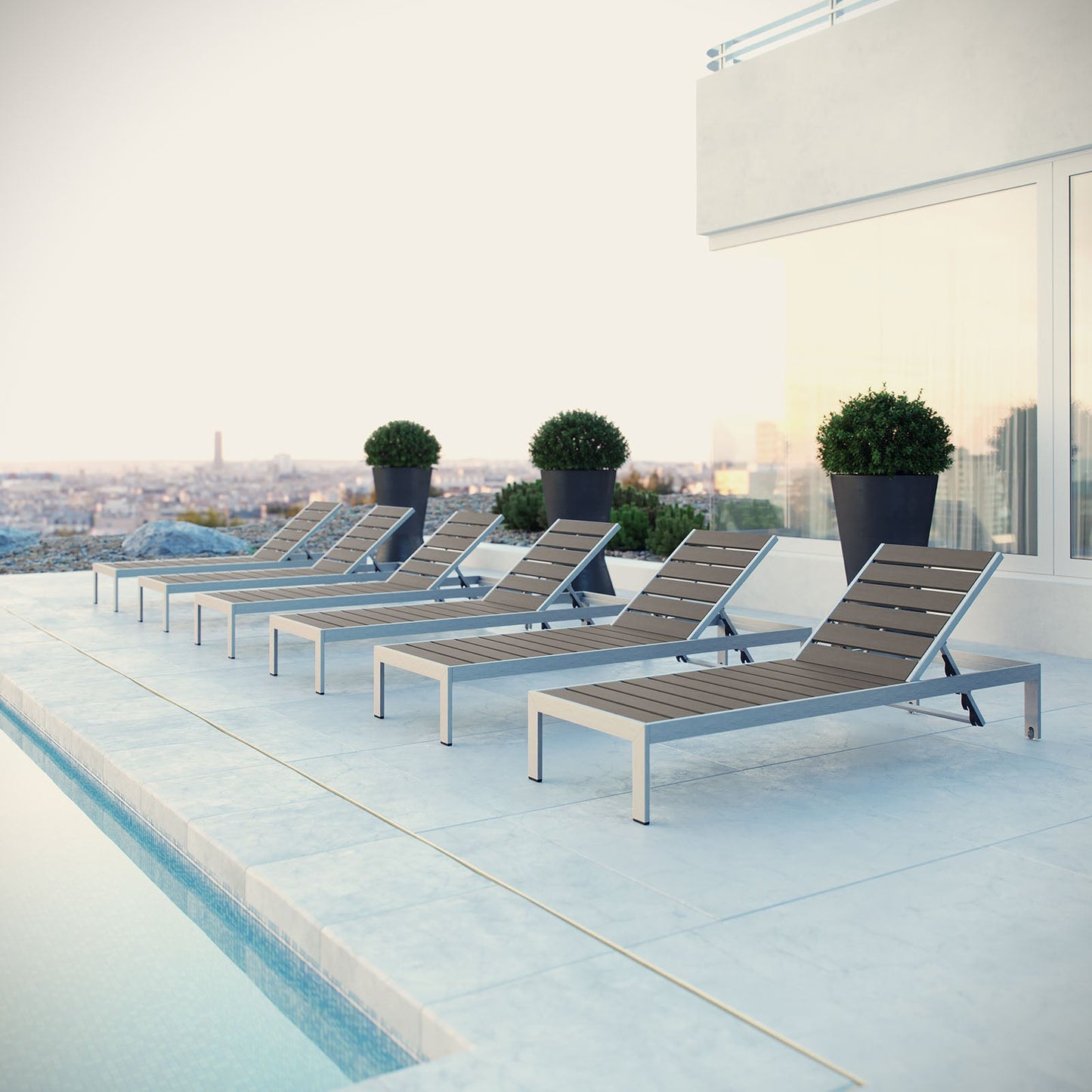 Shore Outdoor Patio Aluminum Chaise Set of 6 by Modway