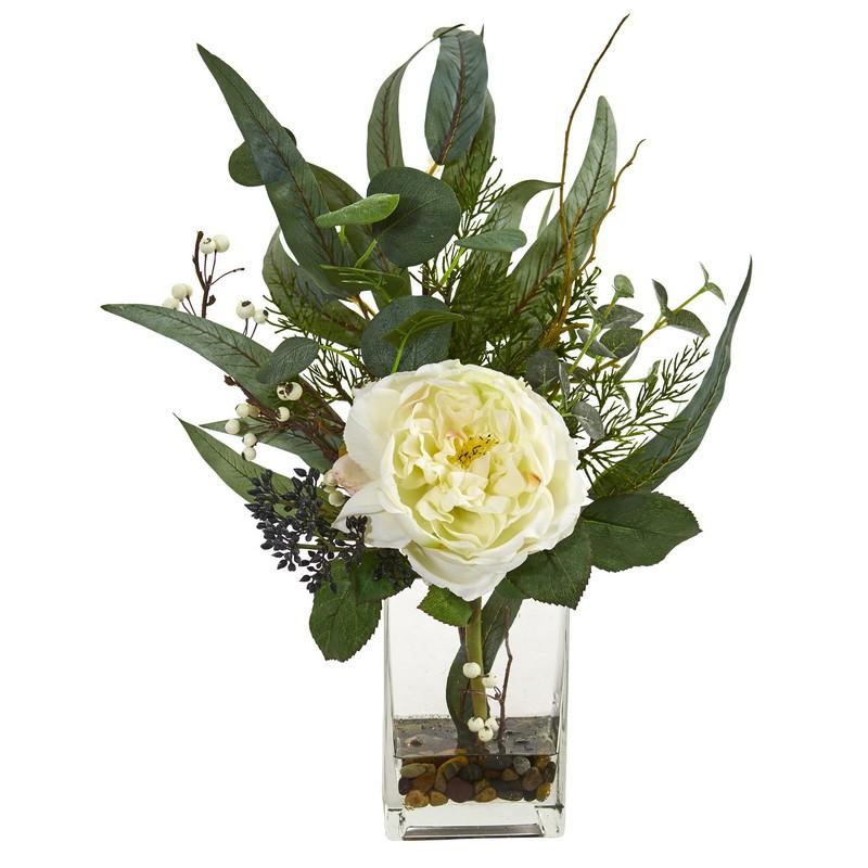 21" Rose and Eucalyptus Artificial Arrangement