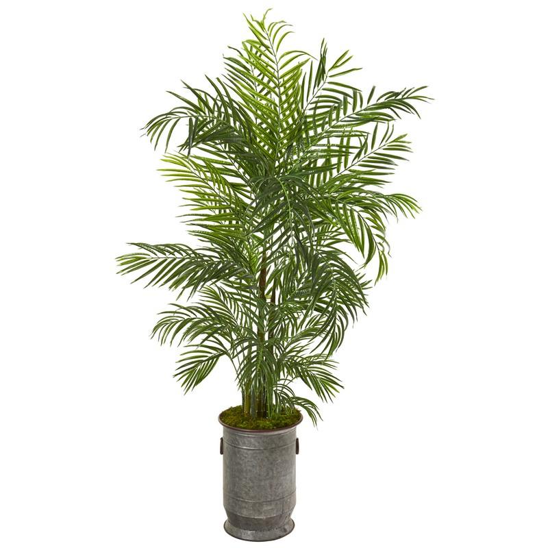 67" Areca Palm Artificial Tree in Vintage Metal Planter UV Resistant