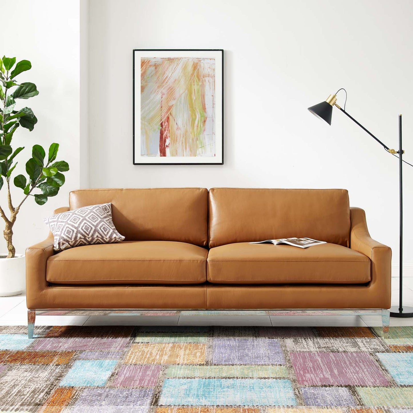 Harness 83.5" Stainless Steel Base Leather Sofa by Modway