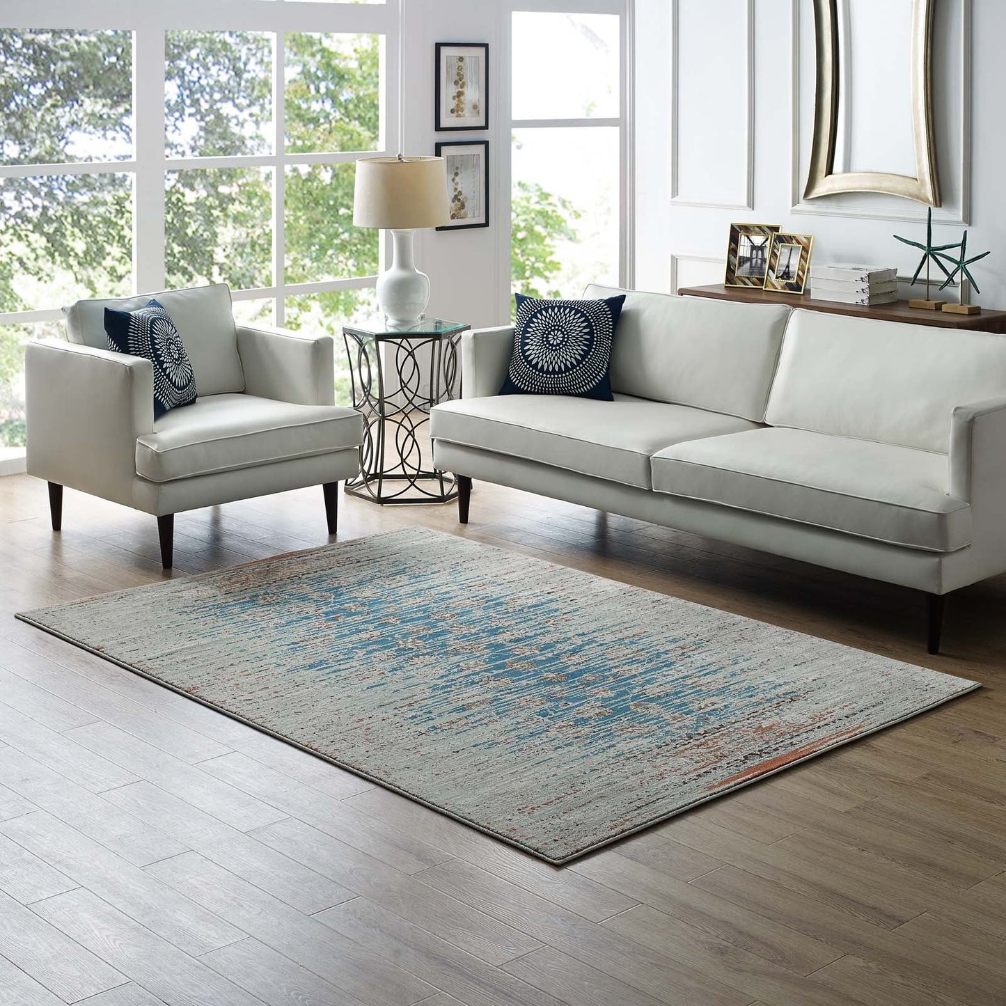 Hesper Distressed Contemporary Floral Lattice 5x8 Area Rug by Modway