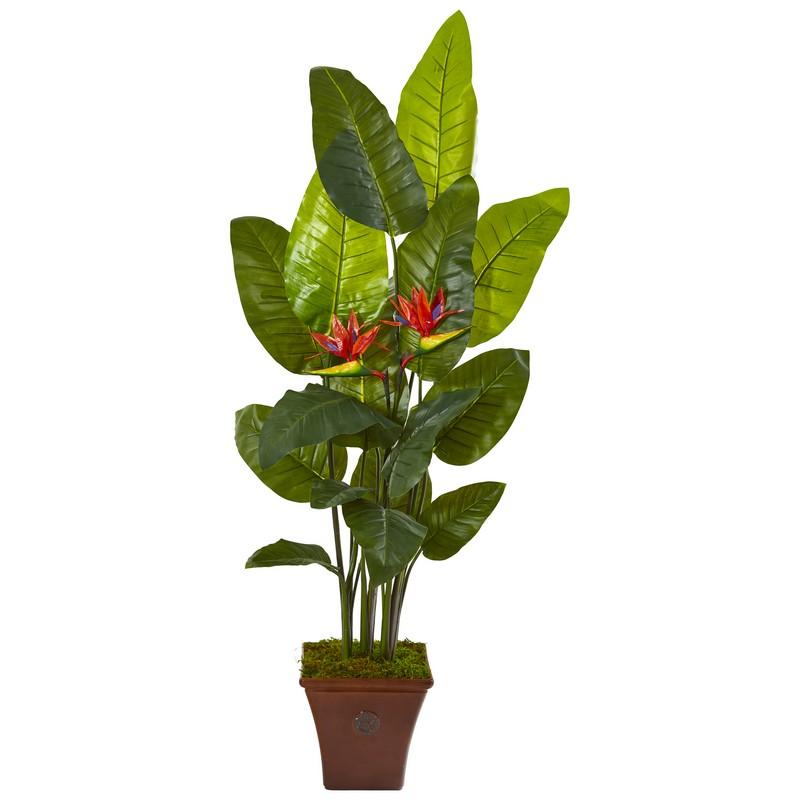 72" Bird of Paradise Artificial Plant in Brown Planter (Real Touch)