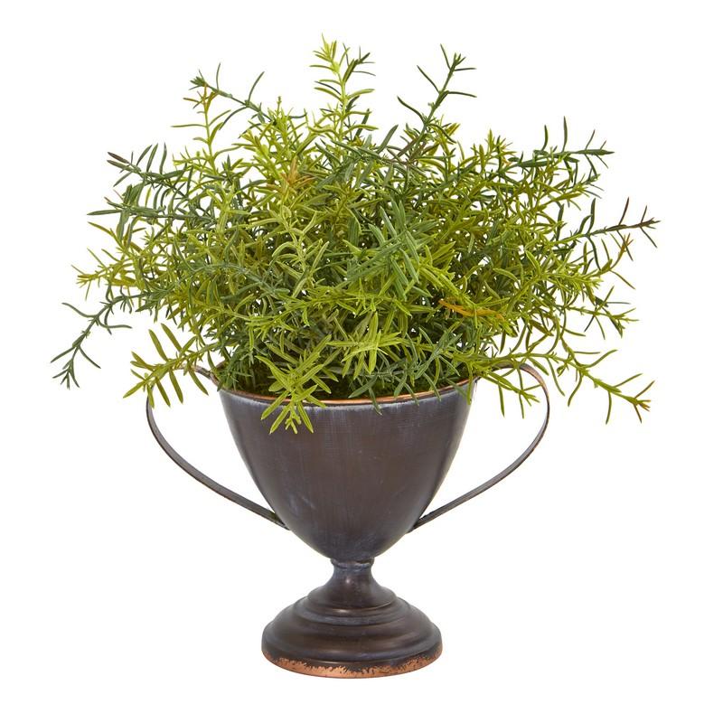 14" Rosemary Artificial Plant in Metal Goblet