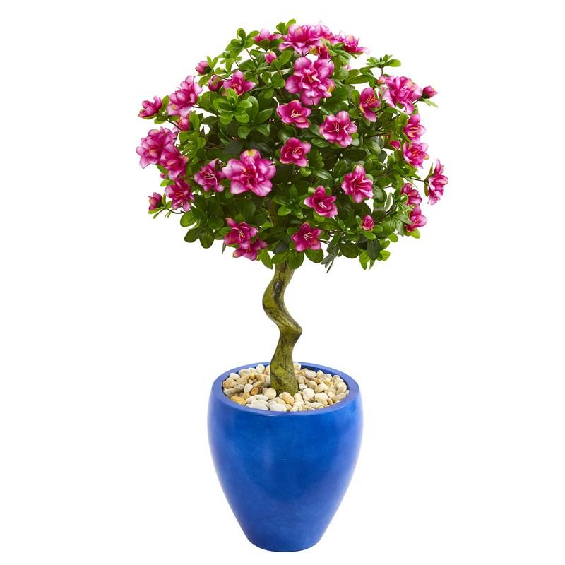 39" Azalea Artificial Topiary Tree in Blue Planter