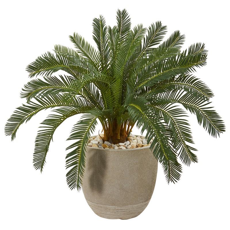 29" Cycas Artificial Plant in Sand Stone Planter