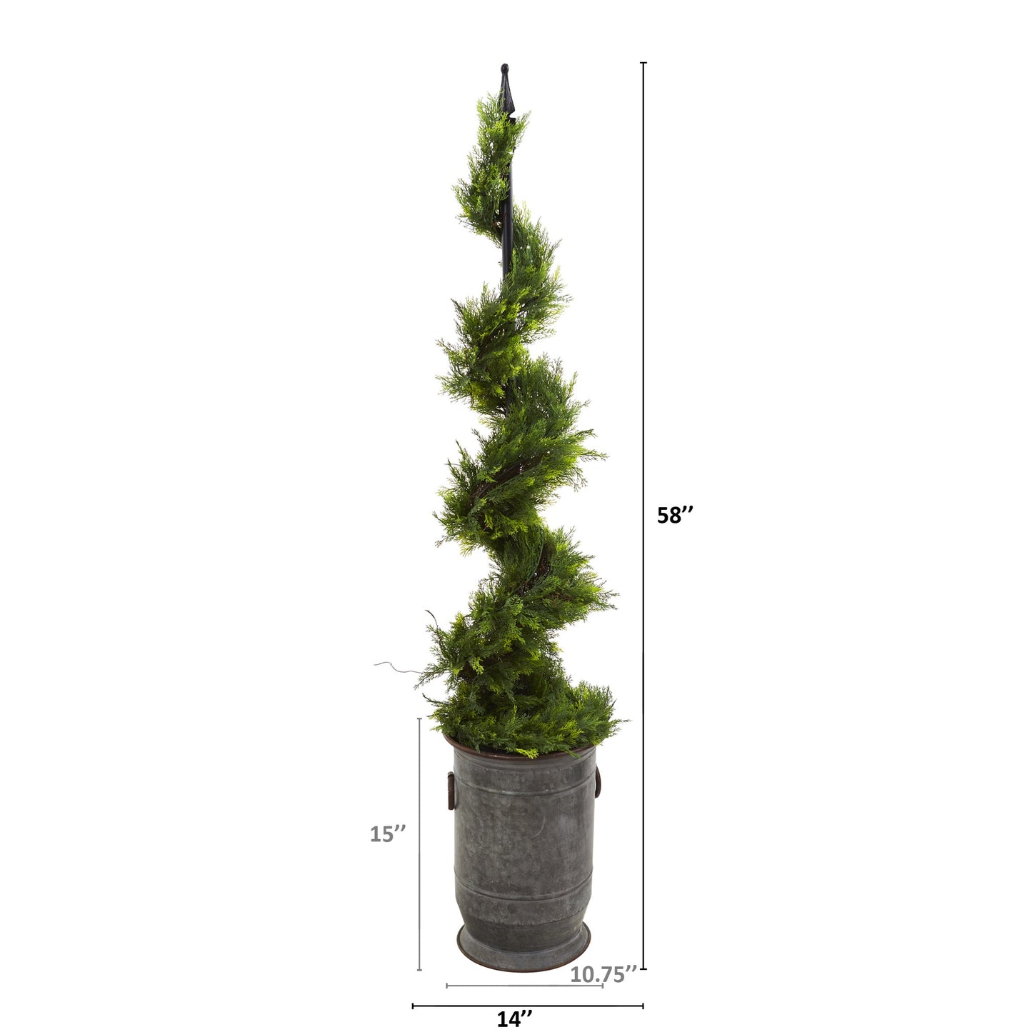 58" Cypress Artificial Spiral Topiary Tree in Vintage Metal Planter