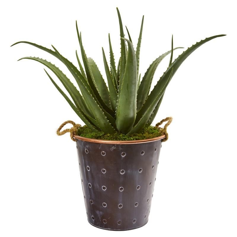 29" Aloe Artificial Plant in Decorative Pail with Rope