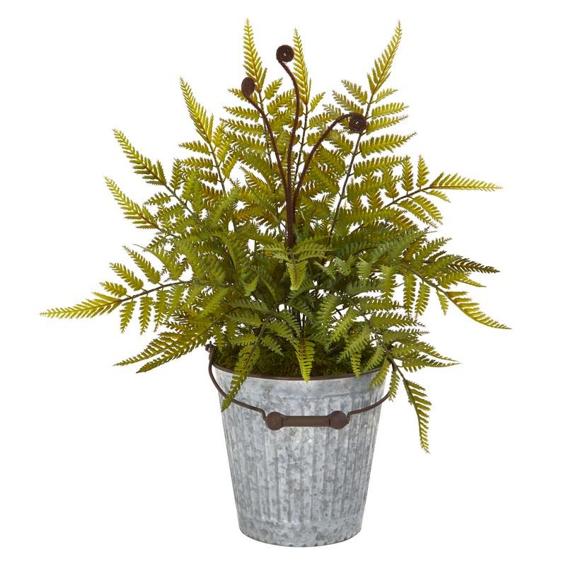20" Fern Artificial Plant in Vintage Metal Bucket