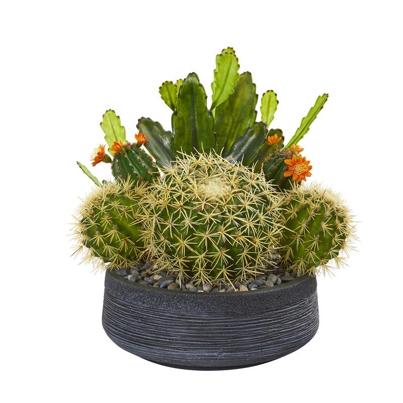 16" Mixed Cactus Artificial Plant in Decorative Bowl