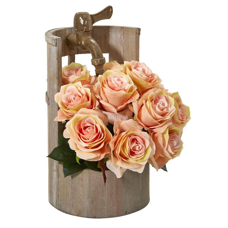 12" Rose Artificial Arrangement in Planter with Faucet