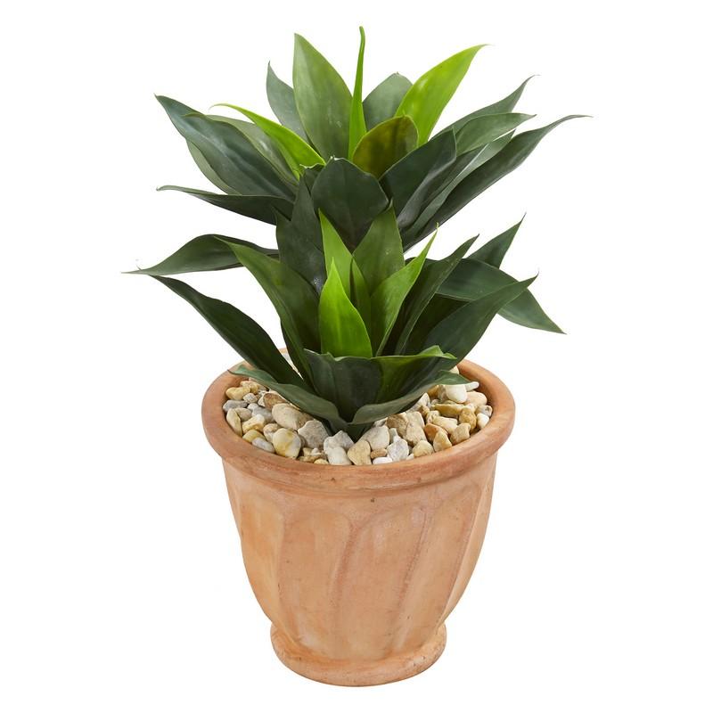 24" Double Agave Artificial Plant in Terra Cotta Planter