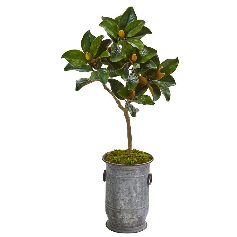 45" Magnolia Leaf Artificial Tree in Vintage Metal Planter